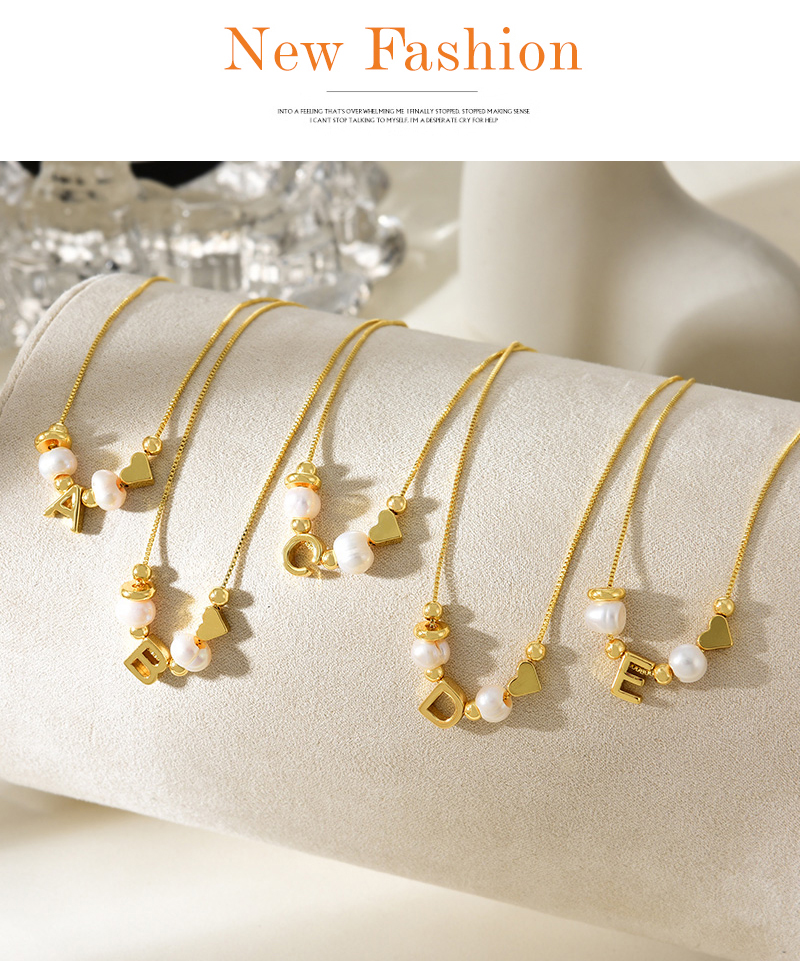 Fashion Q Copper Love Pearl 26 Letter Pendant Beaded Necklace,Necklaces