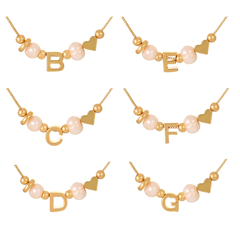 Fashion C Copper Love Pearl 26 Letter Pendant Beaded Necklace,Necklaces
