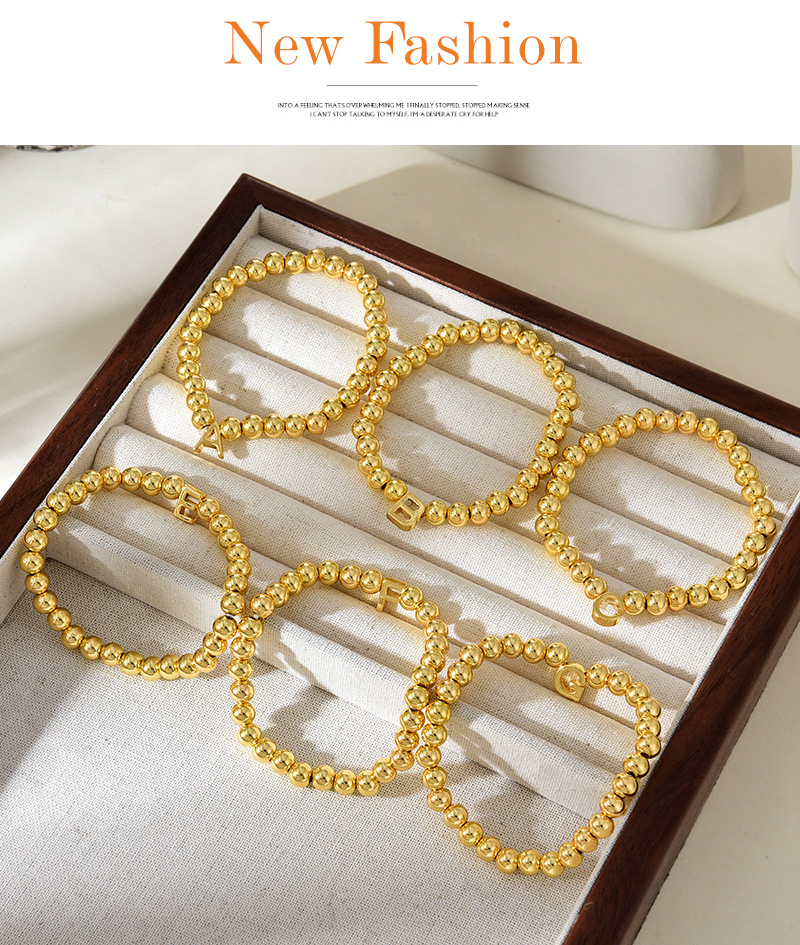 Fashion W Copper 26 Letter Beaded Bracelet (6mm),Bracelets