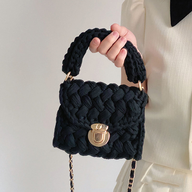 Fashion Black Finished Bag Textile Woven Lock Crossbody Bag,Shoulder bags