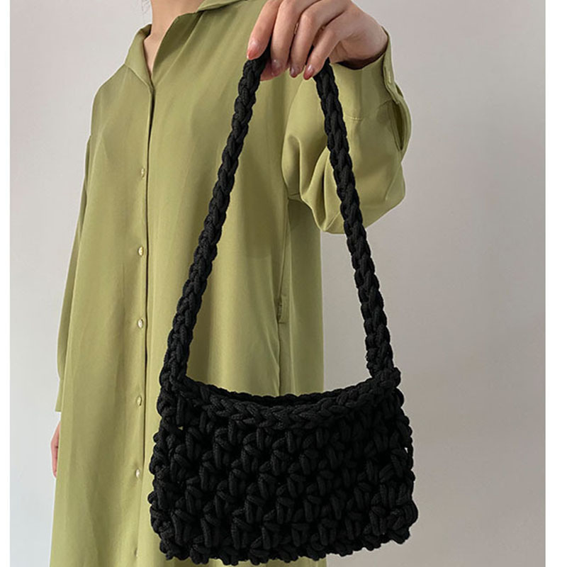 Fashion Quiet Black [material Package] + Free Tutorial To Make It Yourself Cotton Rope Woven Shoulder Bag Material Bag,Messenger bags