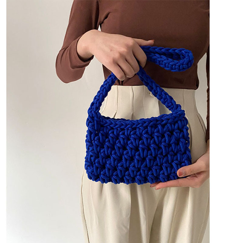 Fashion Light Blue [material Package] + Free Tutorial To Make It Yourself Cotton Rope Woven Shoulder Bag Material Bag,Messenger bags