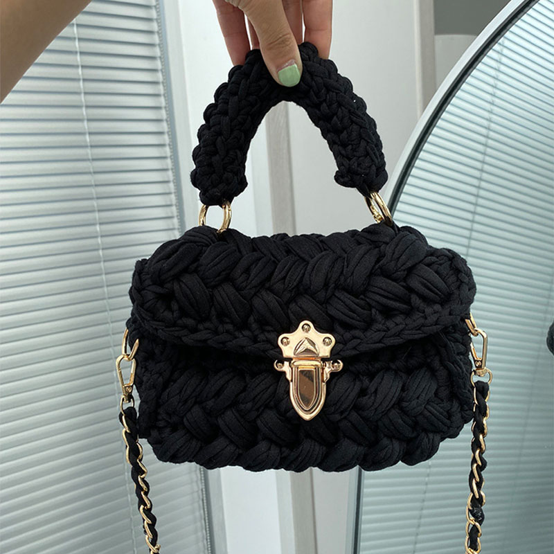 Fashion Black Finished Bag Woolen Woven Flap Crossbody Bag,Shoulder bags