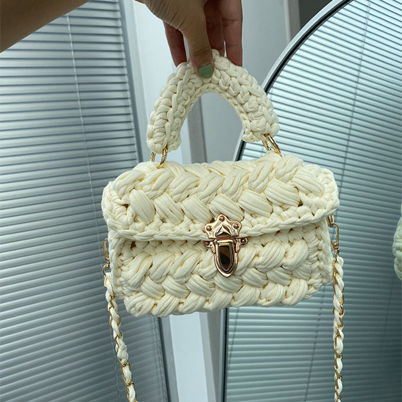 Fashion Milk White Finished Product Package Woolen Woven Flap Crossbody Bag,Shoulder bags