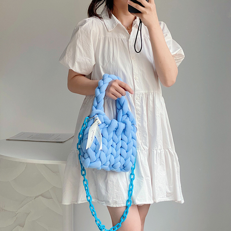 Fashion Blue [Portable] Woolen knitted crossbody bag,Handbags