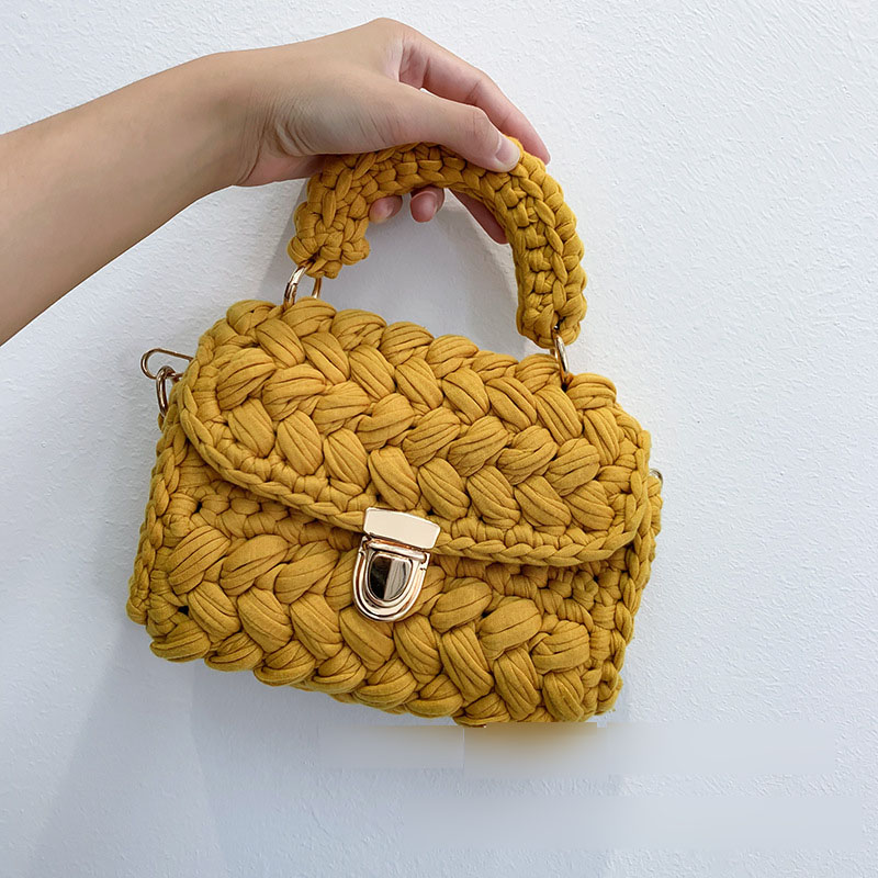 Fashion yellow color woolen woven flap crossbody bag,Shoulder bags