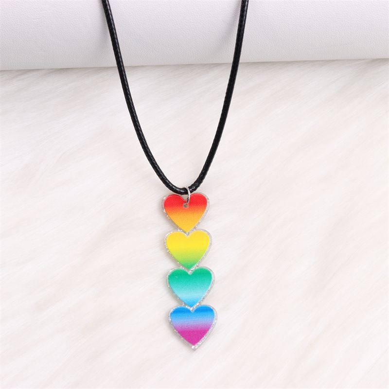 Fashion Four Colors Rainbow Heart-necklace Acrylic Gradient Heart Necklace,Pendants
