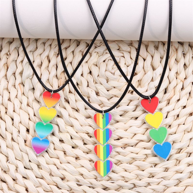 Fashion Four Colors Rainbow Heart-necklace Acrylic Gradient Heart Necklace,Pendants