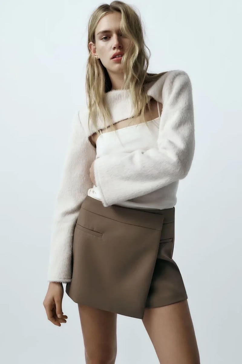 Fashion Coffee Color Woven Asymmetric Culottes,Shorts