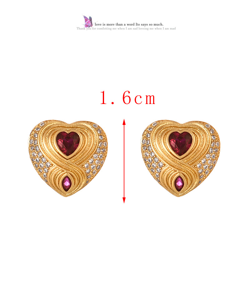Fashion Rose Red Copper Inlaid Zircon Heart Pattern Earrings,Earrings
