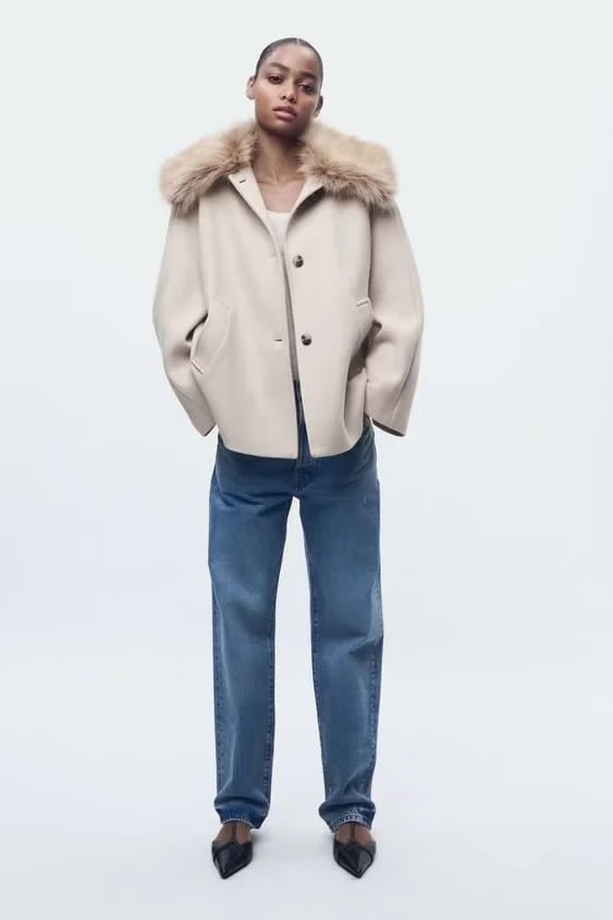 Fashion Khaki Wool Blend Breasted Coat,Coat-Jacket