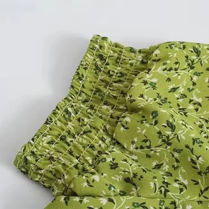 Fashion Green Cotton Printed Slit Knee-length Skirt,Knee Length