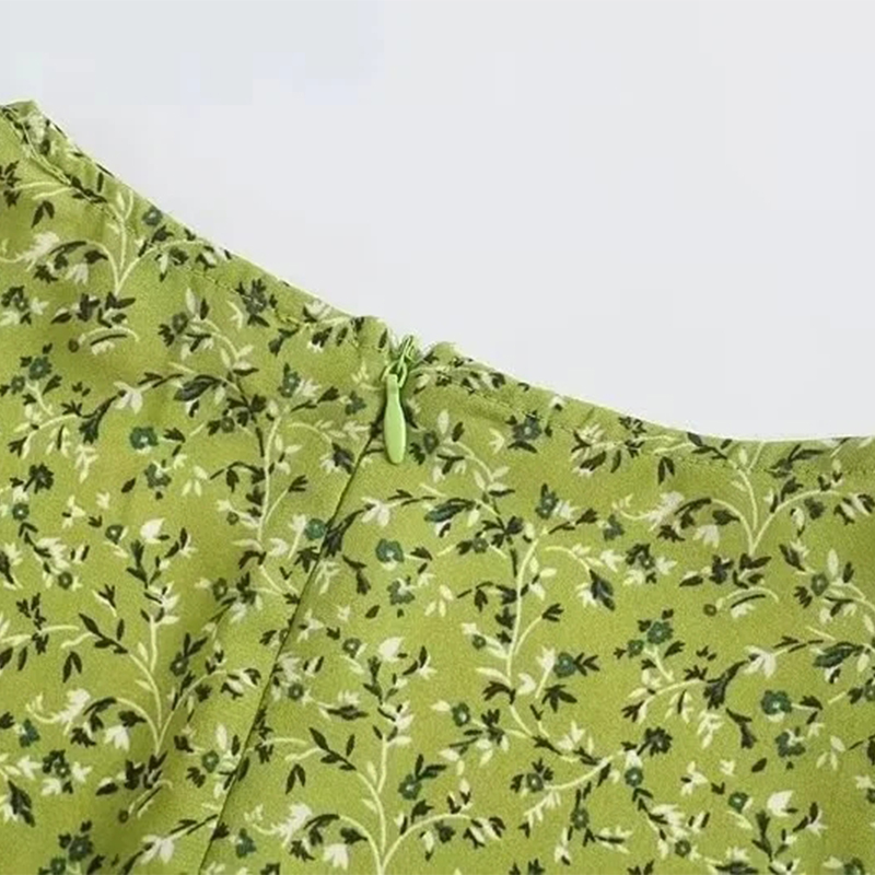 Fashion Green Cotton Printed Slit Knee-length Skirt,Knee Length