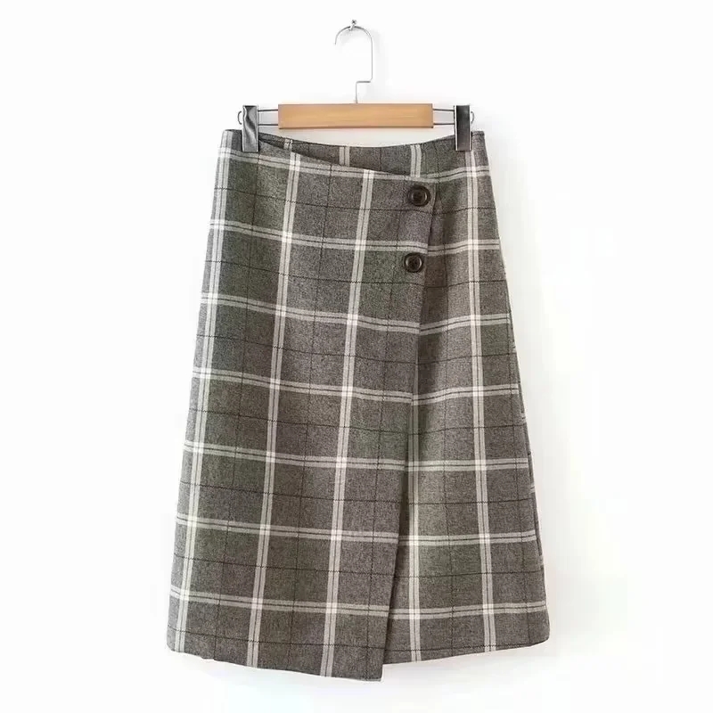 Fashion Grey Cotton Plaid Skirt,Skirts
