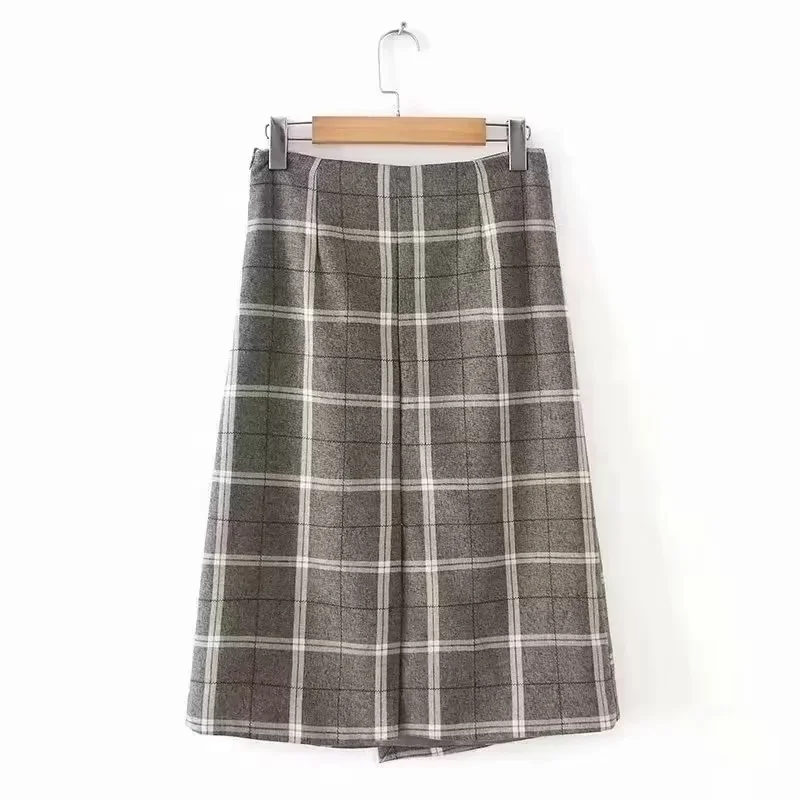 Fashion Grey Cotton Plaid Skirt,Skirts