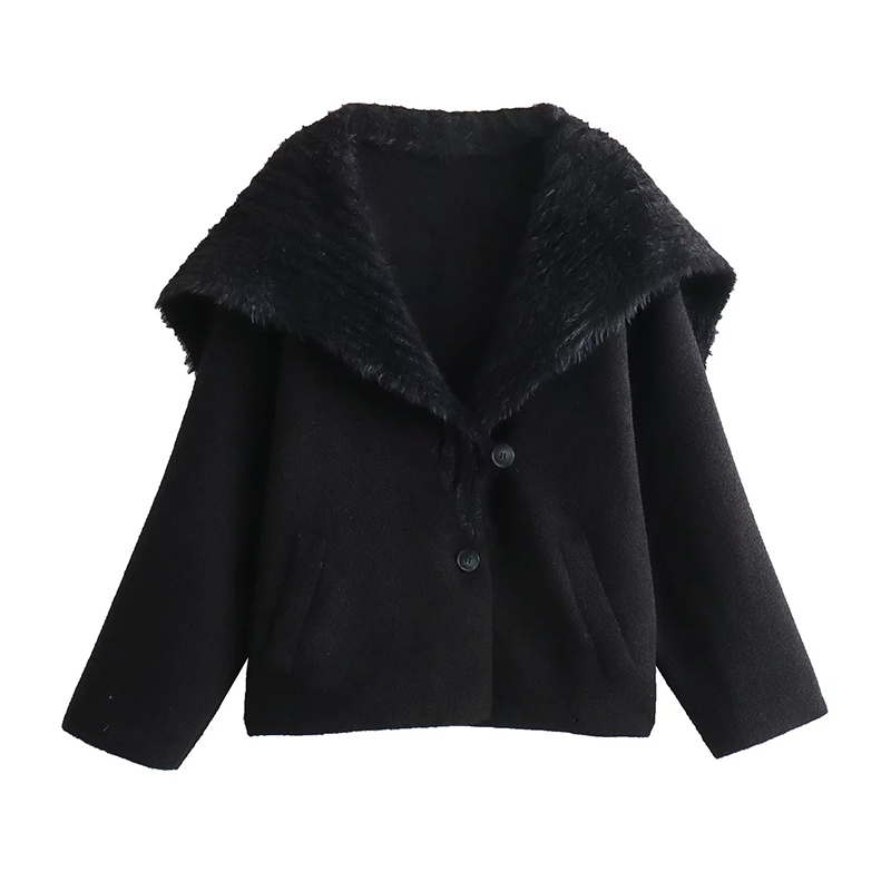 Fashion Black Faux Mink Lapel Knitted Jacket,Coat-Jacket