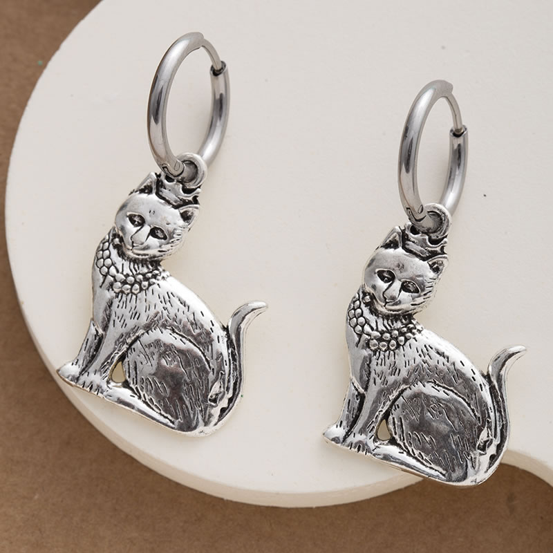 Fashion Silver Alloy Cat Earrings,Hoop Earrings