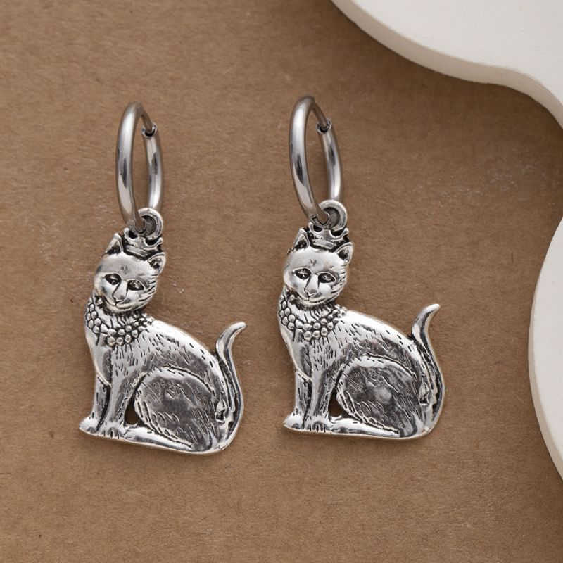 Fashion Silver Alloy Cat Earrings,Hoop Earrings