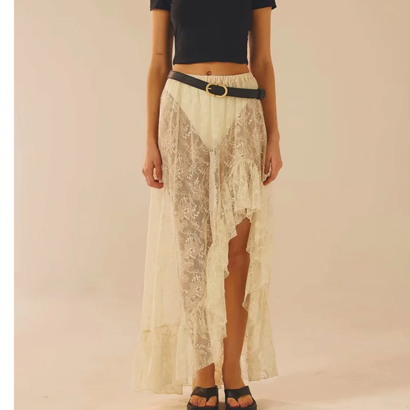 Fashion Apricot Irregular Lace Skirt,Skirts
