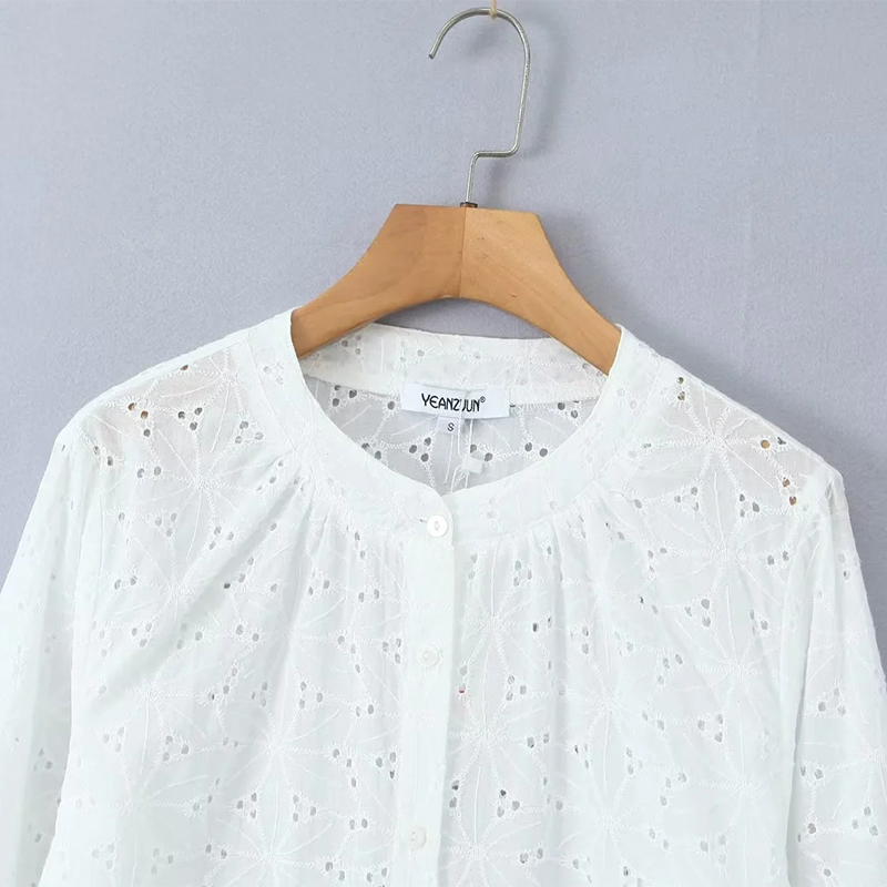 Fashion Original White Lace Buttoned Shirt Layered Shorts Set,Blouses