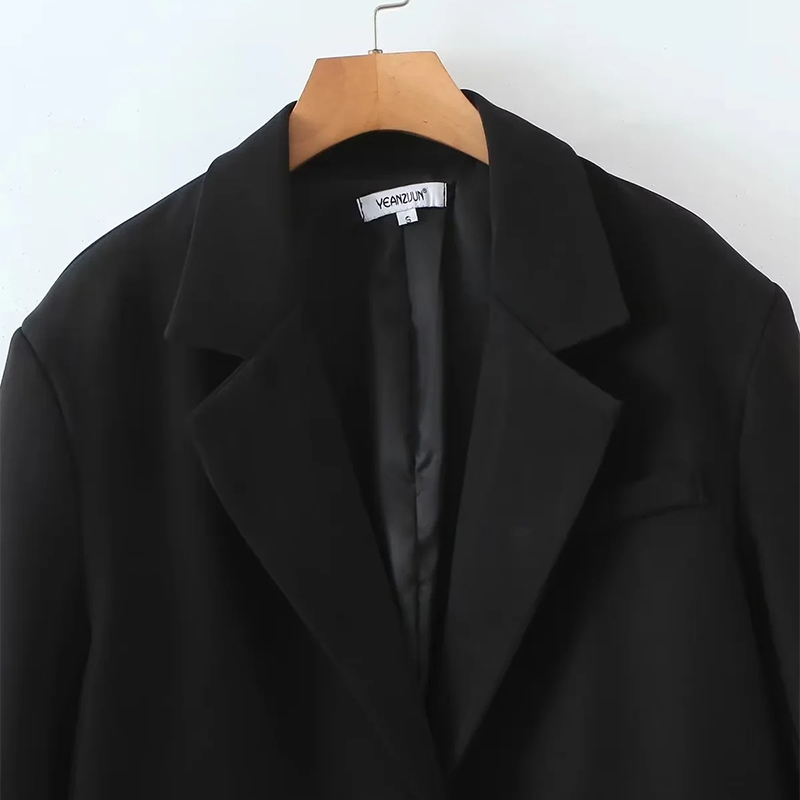 Fashion Black Polyester Lapel Blazer With Pockets,Suits