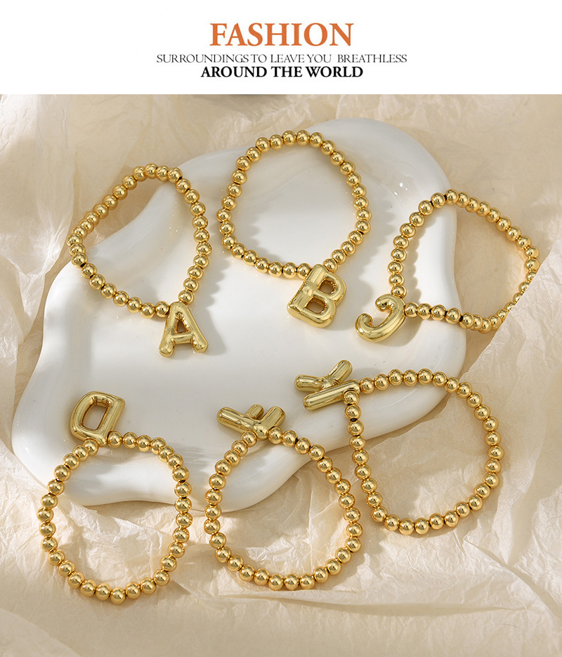Fashion A Copper Beaded 26 Letter Pendant Bracelet (6mm),Bracelets