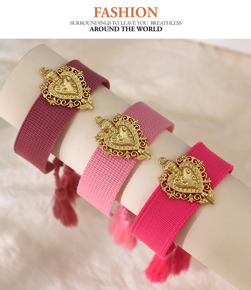 Fashion Leather Pink Copper Irregular Love Braided Tassel Bracelet,Fashion Bracelets