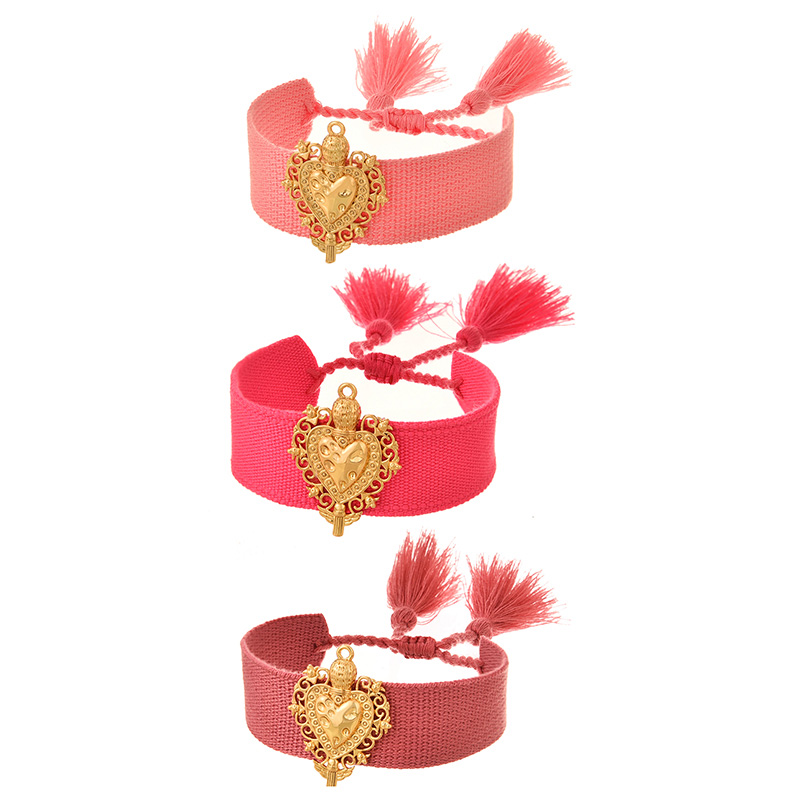 Fashion Leather Pink Copper Irregular Love Braided Tassel Bracelet,Fashion Bracelets