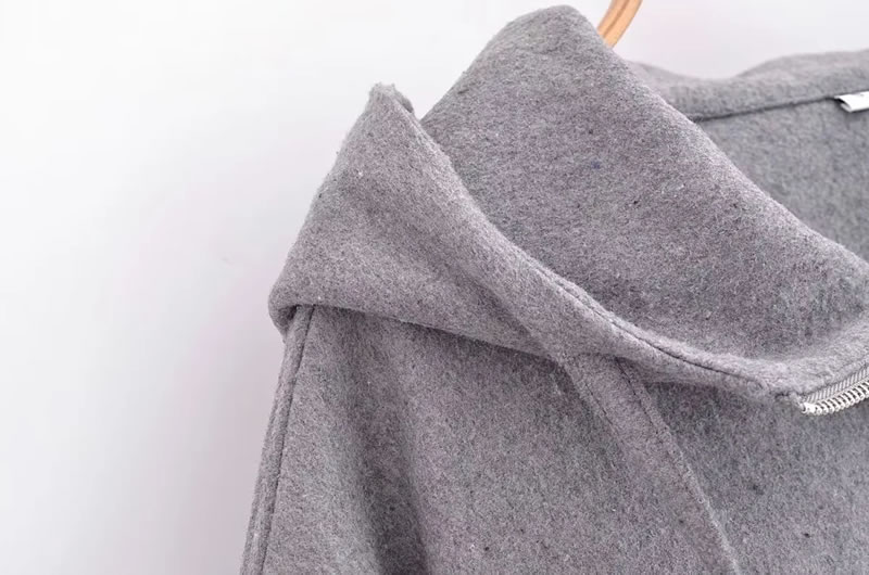 Fashion Grey Woven Hooded Zip-up Sweatshirt,Hoodies