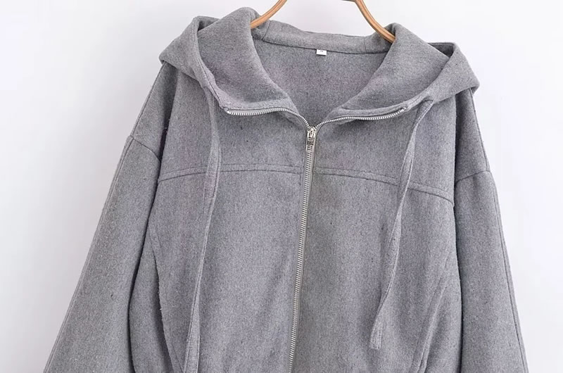 Fashion Grey Woven Hooded Zip-up Sweatshirt,Hoodies