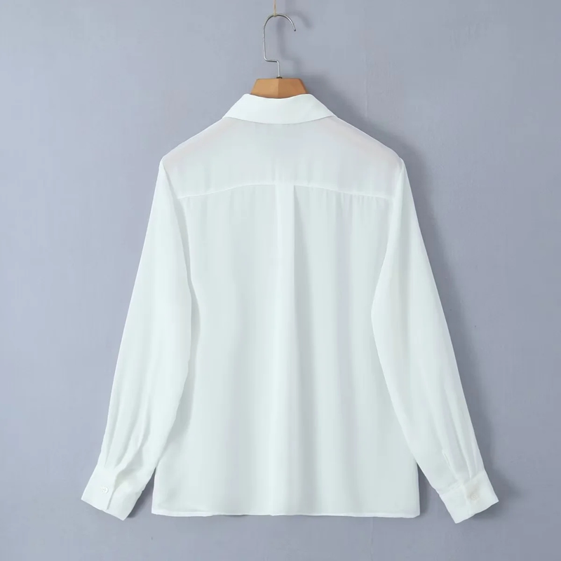 Fashion White Polyester Studded Lapel Shirt,Blouses