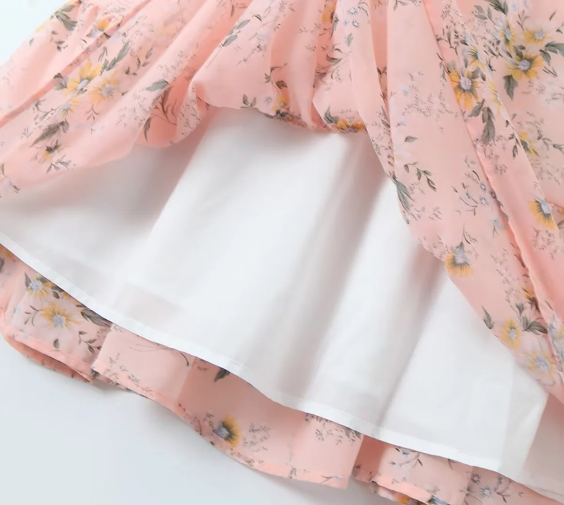 Fashion Pink Polyester Printed Stand Collar Long Skirt,Long Dress