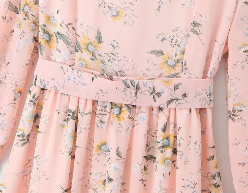 Fashion Pink Polyester Printed Stand Collar Long Skirt,Long Dress