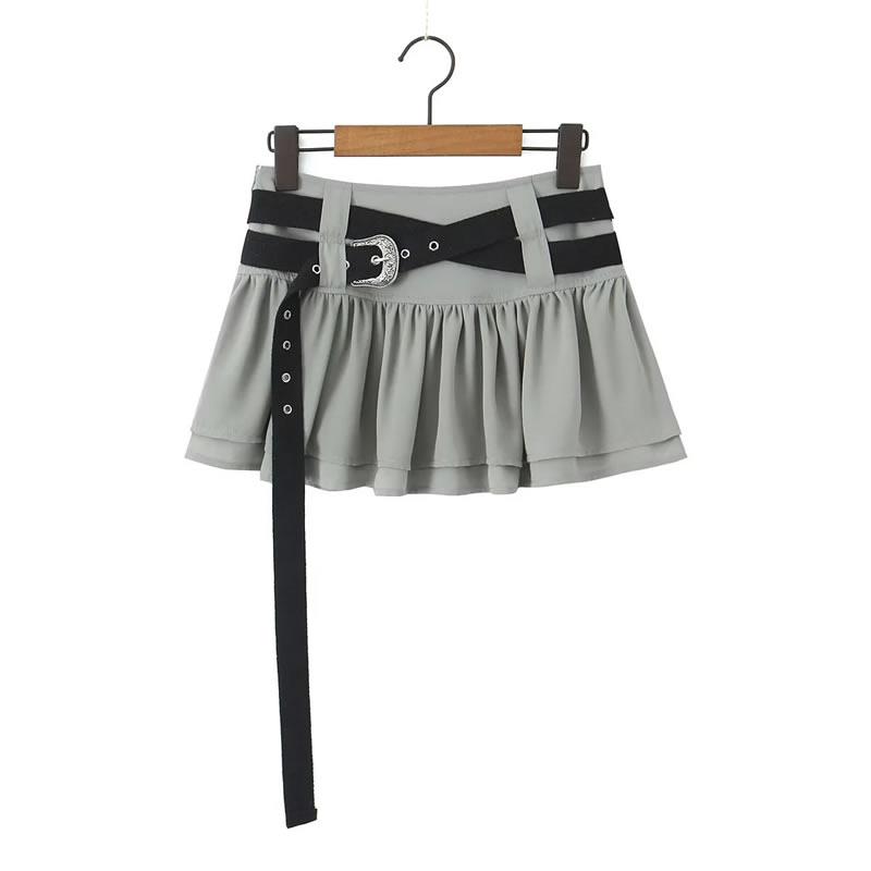 Fashion Black Polyester Lace Belted Skirt,Skirts