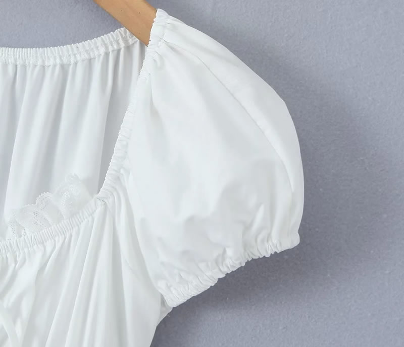 Fashion White Cotton Strappy Square Neck Skirt,Mini & Short Dresses