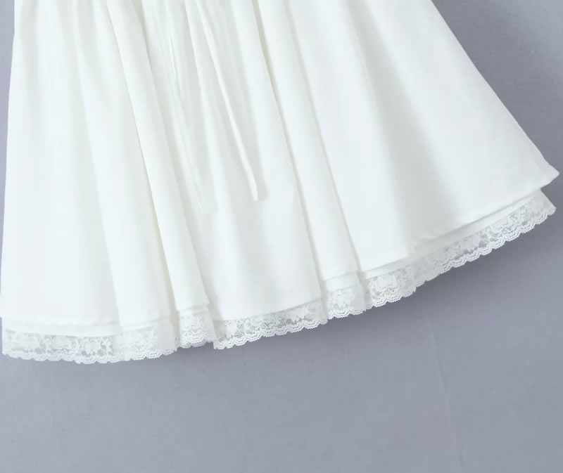 Fashion White Cotton Strappy Square Neck Skirt,Mini & Short Dresses