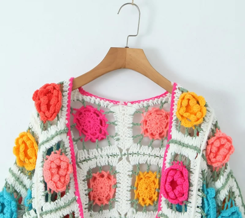 Fashion Multicolor Blended Hand-crocheted Jacket,Coat-Jacket