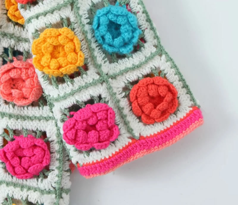Fashion Multicolor Blended Hand-crocheted Jacket,Coat-Jacket