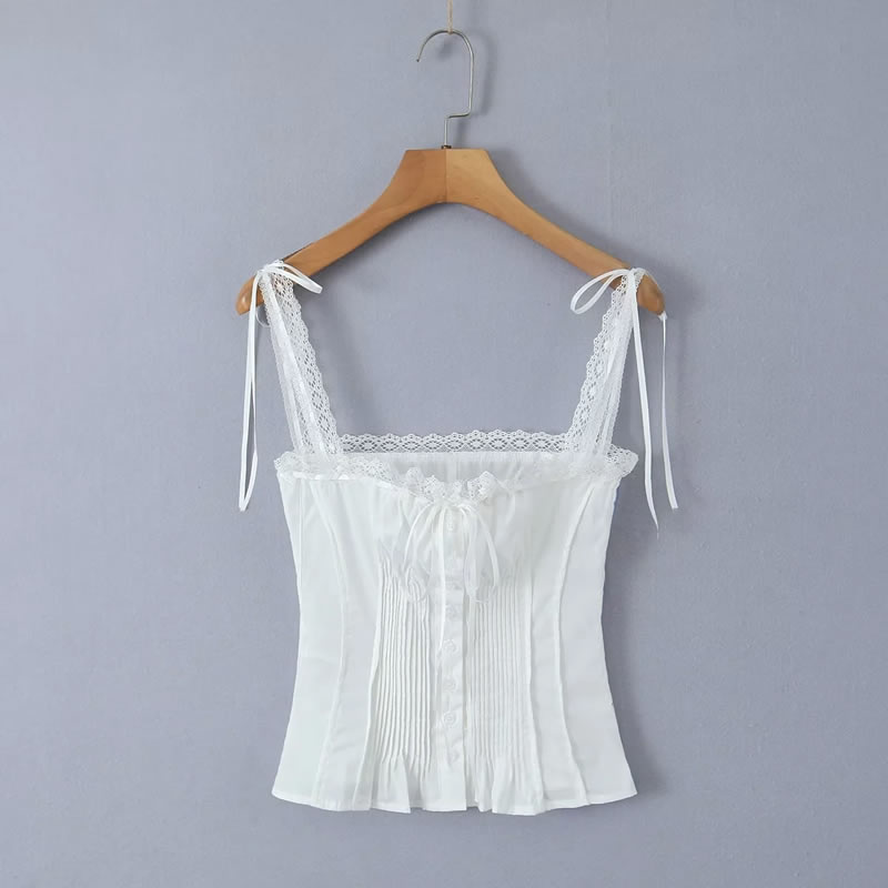 Fashion White Cotton Belted Belt,Tank Tops & Camis