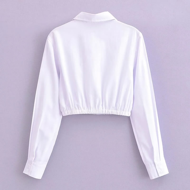 Fashion White Polyester Lapel Elastic Shirt,Blouses