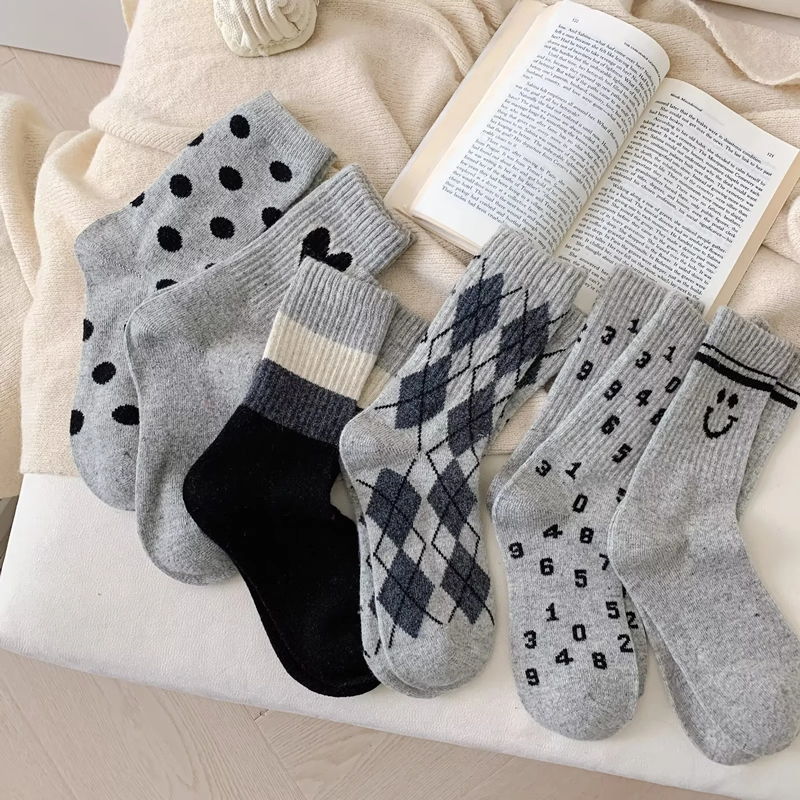 Fashion Grey Cotton Printed Mid-calf Socks Set,Fashion Socks