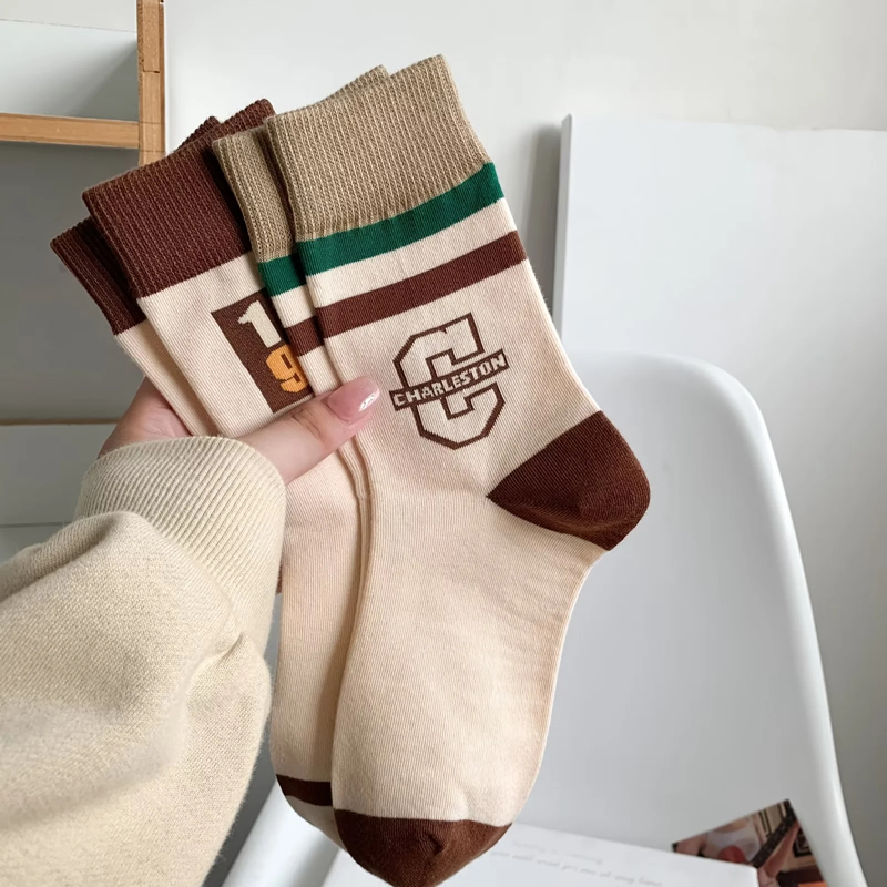 Fashion Brown Cotton Printed Mid-calf Socks Set,Fashion Socks