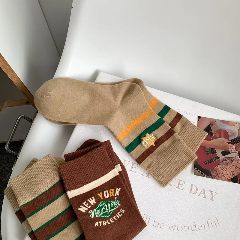 Fashion Brown Cotton Printed Mid-calf Socks Set,Fashion Socks