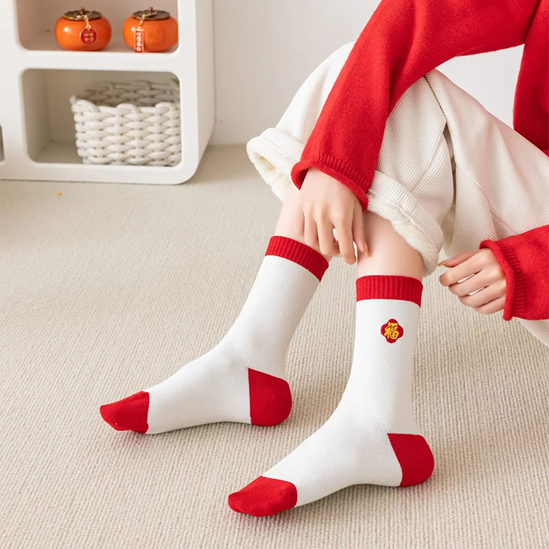Fashion Red And White Cotton Printed Mid-calf Socks Set,Fashion Socks