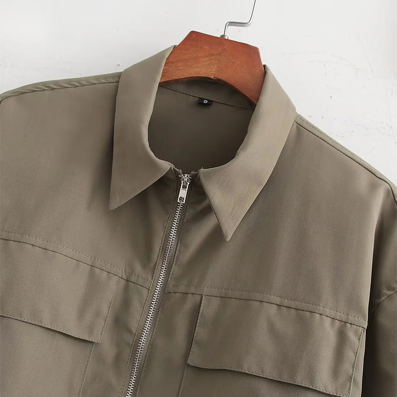 Fashion Armygreen Polyester Lapel Zipped Jacket,Coat-Jacket