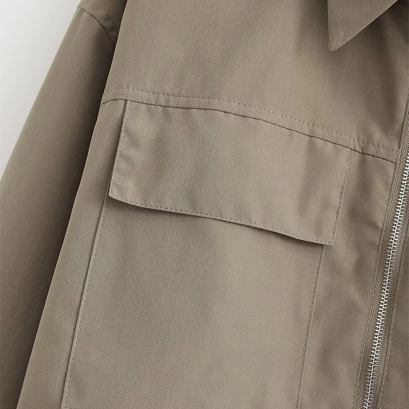 Fashion Armygreen Polyester Lapel Zipped Jacket,Coat-Jacket