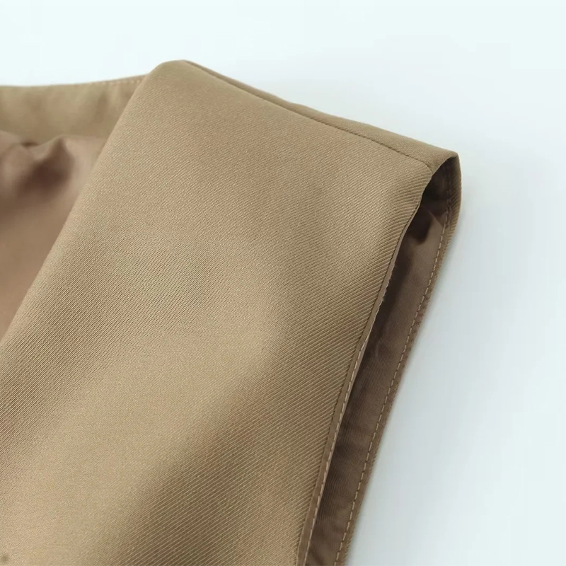 Fashion Khaki Polyester Buttoned Vest Jacket,Coat-Jacket