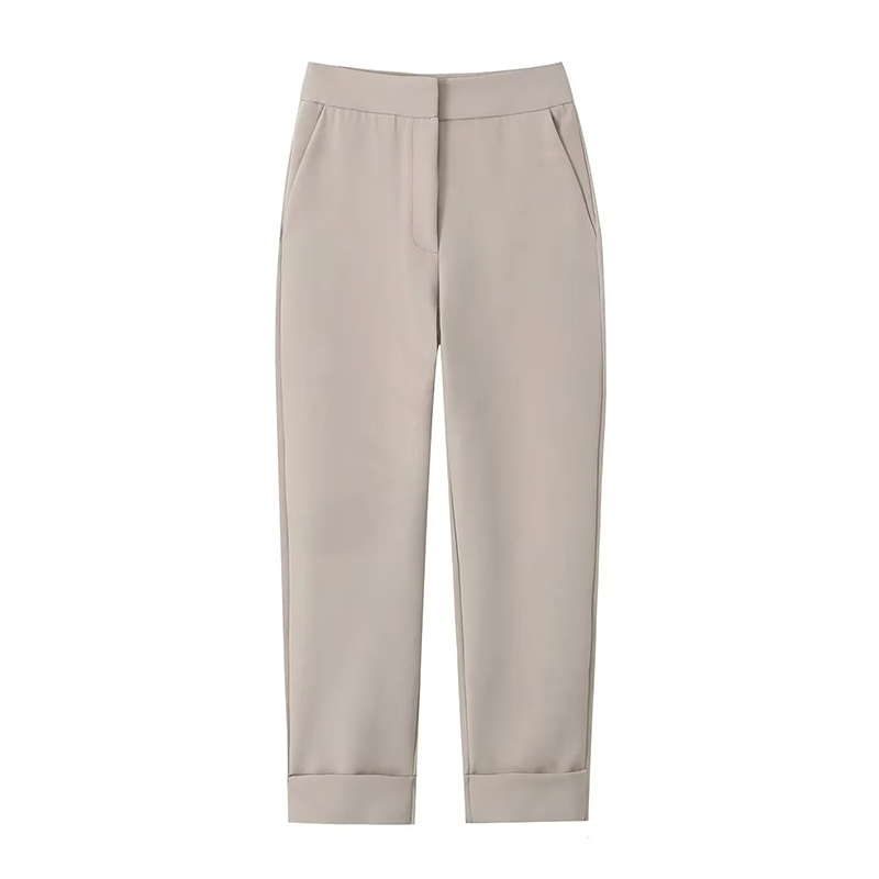Fashion Milky Coffee Color Rolled Hem Straight Trousers,Pants