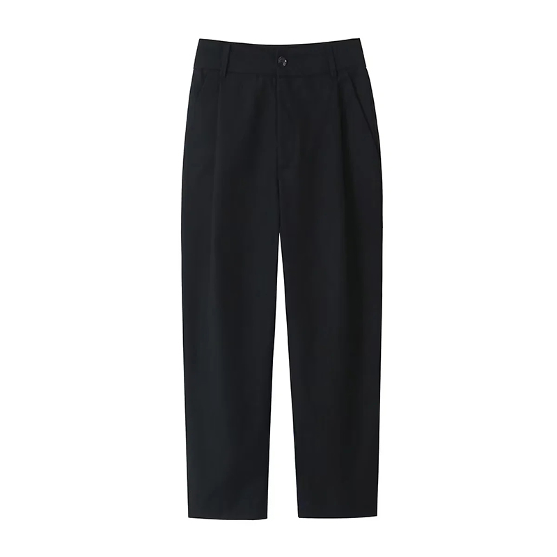 Fashion Black Polyester Micro-pleated Straight-leg Trousers,Pants