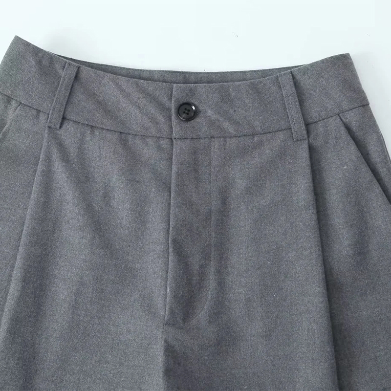 Fashion Grey Polyester Micro-pleated Straight-leg Trousers,Pants